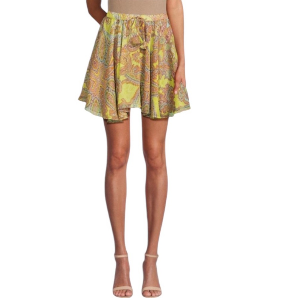 Misa Los Angeles Paisley Mini Skirt in Yellow and Pink